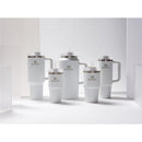 Stanley The Quencher H2.0 FlowState™ Tumblers in various sizes, featuring a white exterior and silver accents.