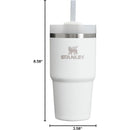 Stanley The Quencher H2.0 FlowState™ Tumbler 20 oz in Frost color, featuring a white exterior, straw, and logo details.