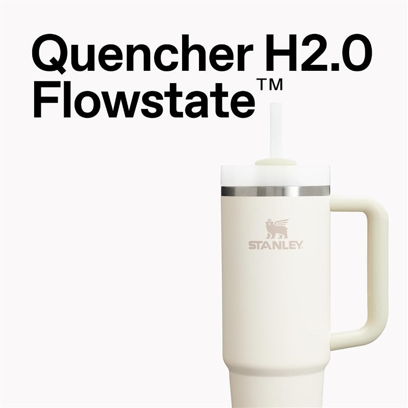 Stanley Quencher H2.0 FlowState™ Tumbler in Ash color, featuring a handle and a lid with a straw.