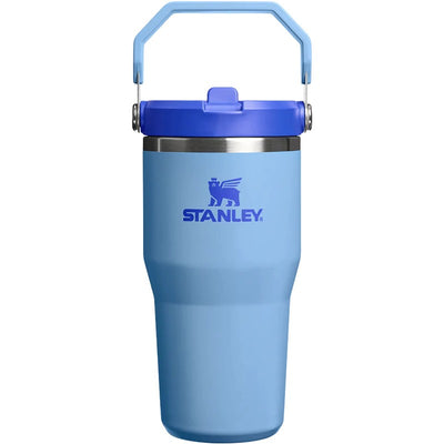 Stanley The IceFlow™ Flip Straw 2.0 Tumbler 20 oz in Blue Sky with a handle and a blue lid. Features the Stanley logo.