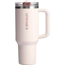 Stanley The Quencher ProTour Flip Straw Tumbler 40 oz in Rose Quartz with a large handle and transparent plastic lid.