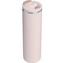 Stanley The Transit Fliptop Mug in Rose Quartz, 20 oz, featuring a sleek design and flip-open lid.