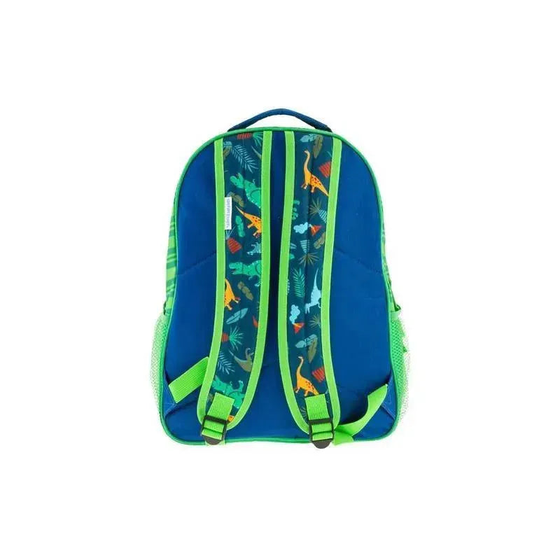 All Over Print Backpack in blue with dinosaur-themed straps and trim, designed for children.