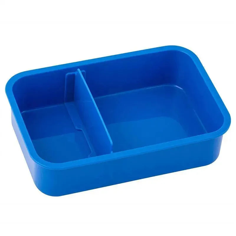 Blue Bento Box with a divider, ideal for packing meals and snacks, featuring a simple rectangular design.