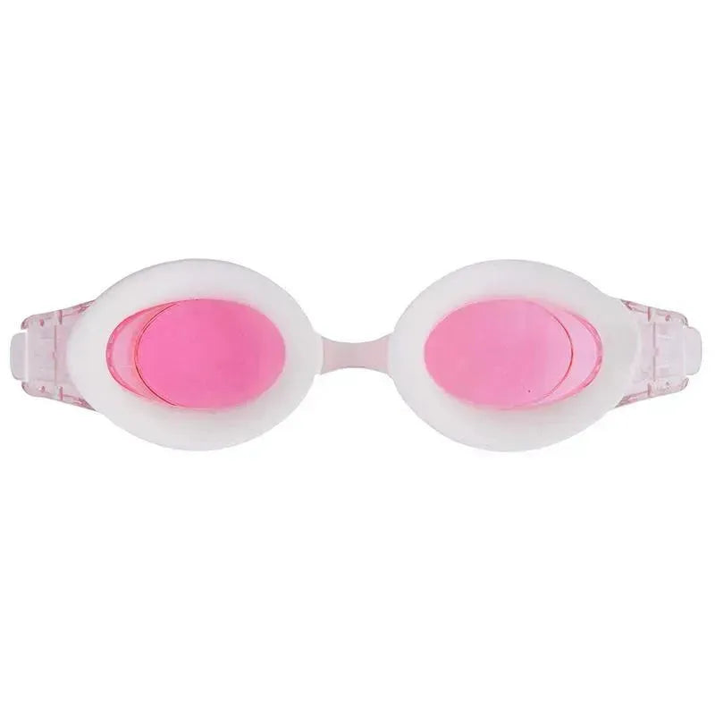 Bling goggles in light pink with white cushioning, designed for swimming, featuring a clear strap.