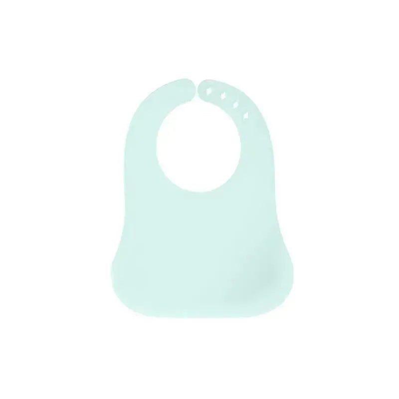 Silicone bib in light blue color designed for children, ideal for mealtime mess prevention.