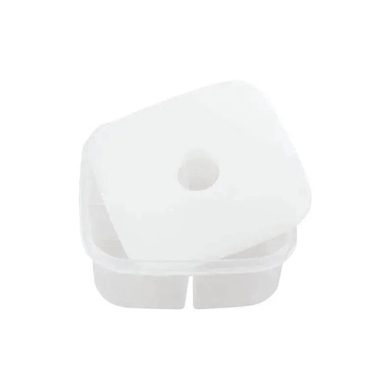 White ice pack designed to fit in the Stephen Joseph Snack Box, featuring a rounded corner and a central hole.