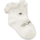 White bunny-themed ankle sock featuring a pom-pom on the heel and a cute face design with whiskers.