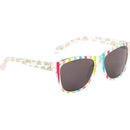 Colorful Stephen Joseph sunglasses featuring rainbow patterns on the frame and dark lenses.