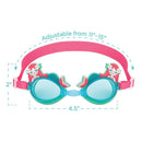 Stephen Joseph Swim Goggles in Fire style, featuring mermaid designs, adjustable strap, and blue-tinted lenses.