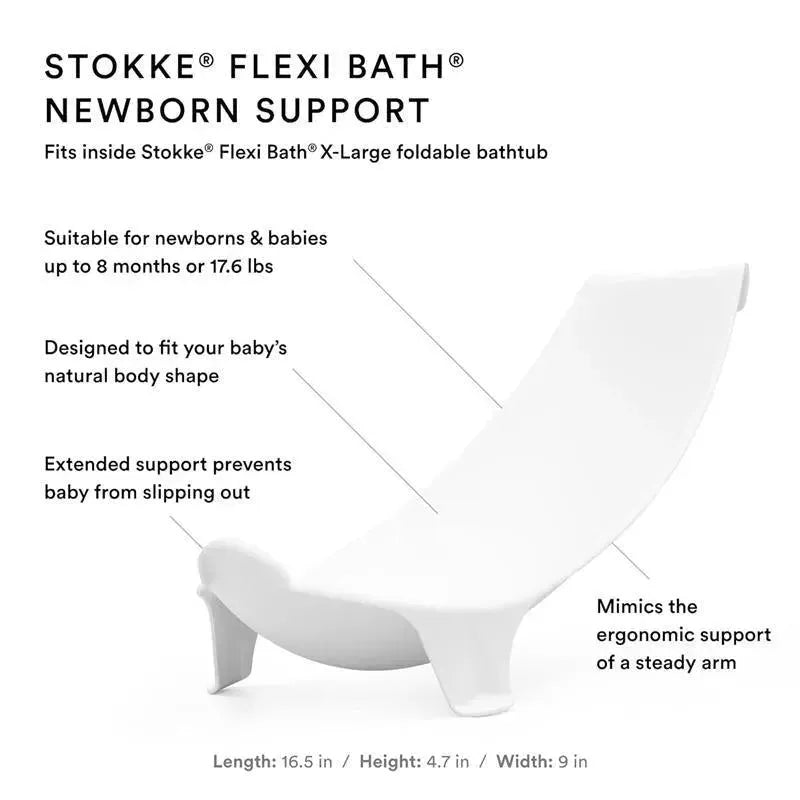 Supports newborns in Stokke Flexi Bath X-Large with ergonomic design, preventing slipping and fitting natural body shape.