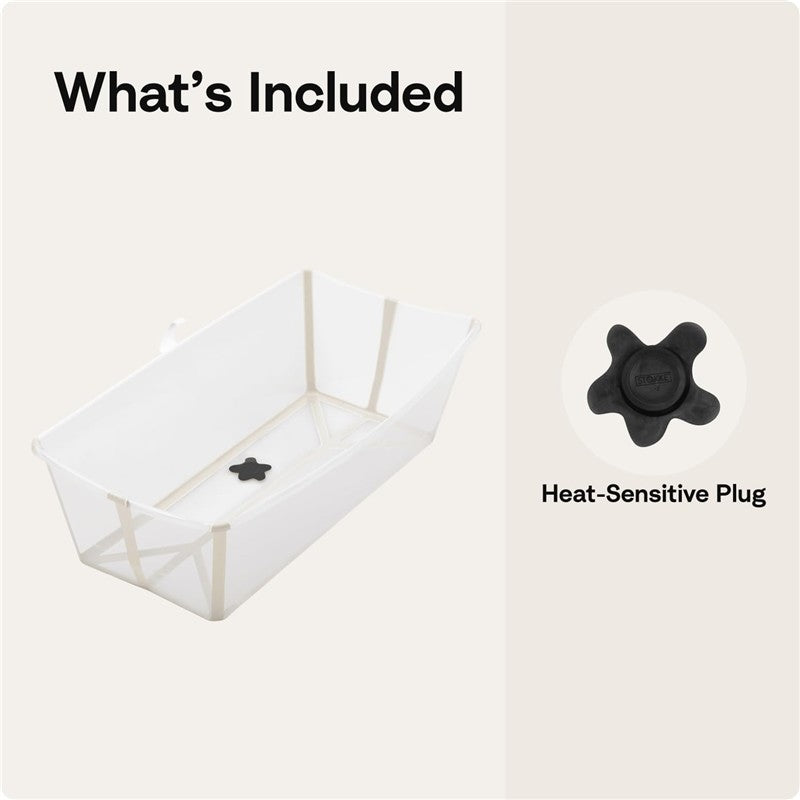 Flexi Bath X-Large in White Grey, feature heat-sensitive plug, designed for safe bathing of infants and toddlers.