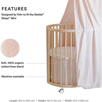 Stokke Sleepi Mini Bed Skirt by Pehr in blush, featuring soft organic cotton/linen blend, designed for mini cribs.