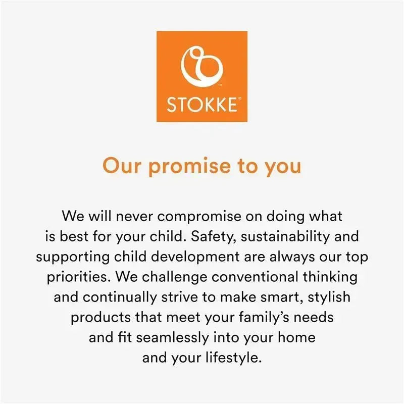 Stokke brand promise statement emphasizing safety, sustainability, and child development in their products.