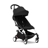 Stokke Yoyo³ stroller in black, featuring a lightweight frame, adjustable canopy, and spacious lower storage basket.