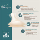 Suavinex anti-colic baby bottle nipple with curved base, angled design, and features to reduce air swallowing, endorsed by SEOP.