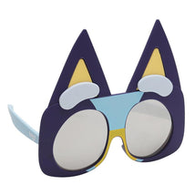 Bluey-themed sunglasses featuring large cat ears, a colorful frame, and reflective lenses.