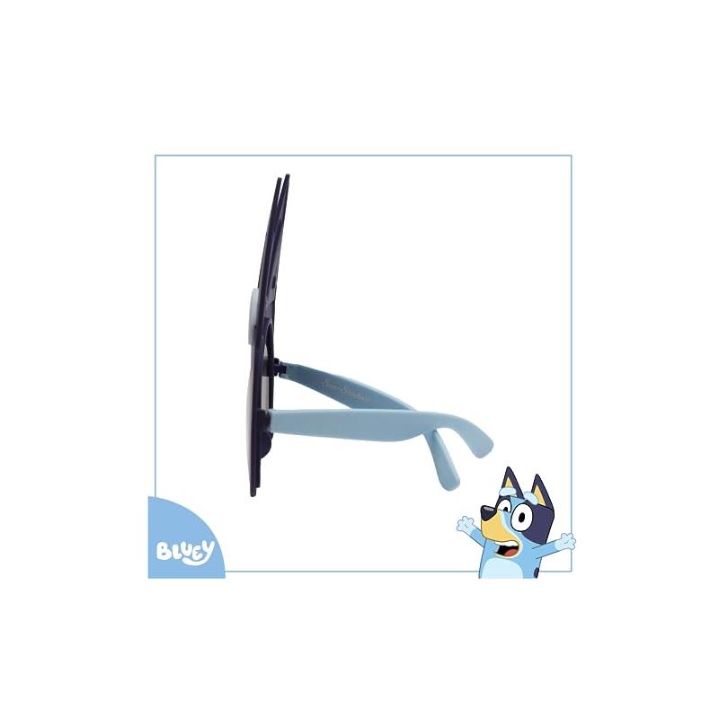 Bluey-themed sunglasses with blue frames, playful design, and black lenses, featuring a character illustration in the corner.