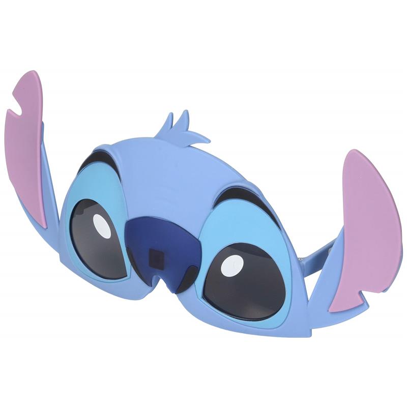 Disney Stitch sunglasses feature a blue frame with large eyes and pink ears, designed for fun and playful wear.