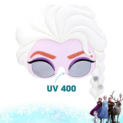 Sunglasses designed as Queen Elsa from Frozen, featuring UV 400 protection and a 3D white hair design.