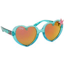 Heart-shaped teal sunglasses for kids featuring a pink starfish accent and reflective lenses, inspired by The Little Mermaid.