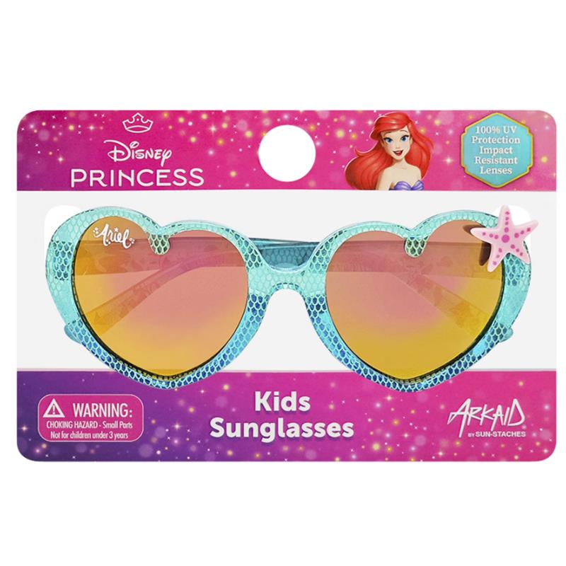 Teal heart-shaped sunglasses for kids featuring a starfish design, with UV protection and impact-resistant lenses.