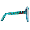 Teal sunglasses featuring a whimsical underwater design with sea creatures and a character from the Little Mermaid.