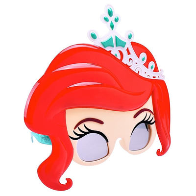 Sunglasses designed as Ariel from The Little Mermaid, featuring red hair and a tiara on the frame.