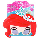 Disney Princess Ariel sunglasses featuring a red hair and crown design, with gray lenses, packaged with a colorful background.
