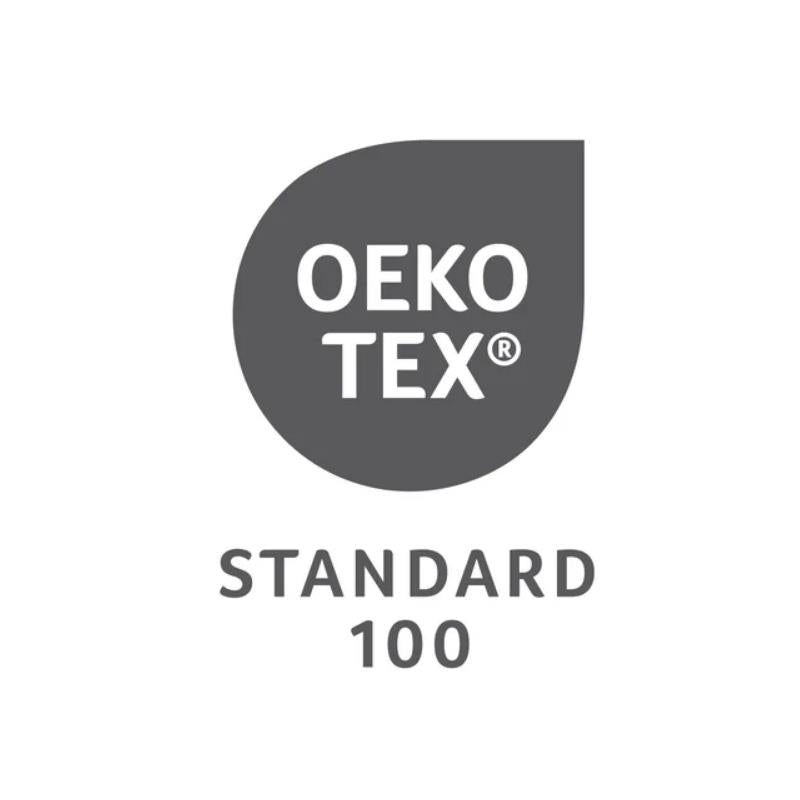 OEKO-TEX Standard 100 logo indicating certification for textile products free from harmful substances.