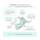 Swaddle Designs Honest Cotton Muslin Hybrid Reusable Cloth Diaper Cover features a Pocket-Sling design and is labeled for advanced leak protection.