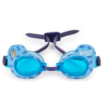 Swimways Bluey Swim Goggles featuring blue lenses, a playful design with a Bluey character, and an adjustable strap.