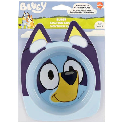 Suction bowl featuring Bluey character design, ideal for kids aged 6 months and up, with a suction base to prevent spills.
