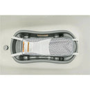 3-in-1 baby bathtub in grey, featuring a removable mesh sling with a polka dot pattern for newborns to toddlers.