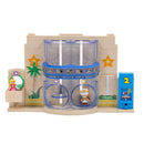 Diorama playset from The Super Mario Galaxy Movie featuring Princess Peach and Captain Toad in a colorful gateway setting.