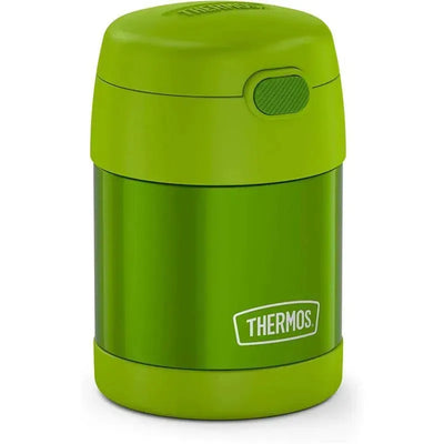 Stainless steel Thermos FUNtainer food jar in lime green, 10 oz capacity, featuring a secure lid and durable design.