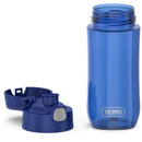 Thermos Plastic Water Bottle 16 oz in Blueberry color, with a removable cap next to it.