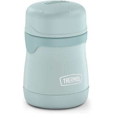 Stainless steel Thermos food jar in mint color, 7 oz capacity, featuring a secure lid and logo.