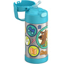 Stainless steel vacuum insulated 12oz water bottle featuring Scooby-Doo illustrations and a blue straw lid.