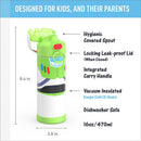 Stainless steel 16oz vacuum insulated bottle featuring Toy Story Buzz design with a wide spout lid and carry handle.