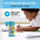 Thermos FUNtainer 12 oz water bottle featuring Mickey Mouse Clubhouse design, keeps drinks cold for 12 hours.
