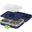 THERMOS Kids Freestyle Food Storage Lunch Kit in navy with divided stainless steel containers and a colorful latch.