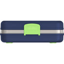 Navy THERMOS Kids Freestyle Food Storage Lunch Kit with a green latch and a slim, compact design.
