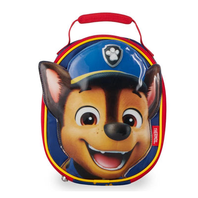 Soft lunch box featuring Paw Patrol character Chase, with a blue background and a red handle.