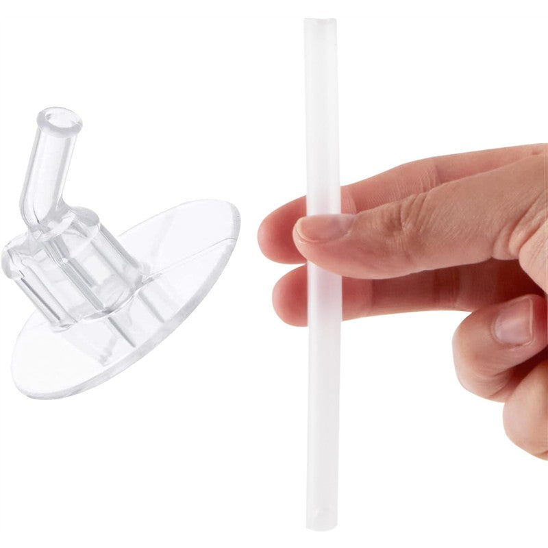 Replacement straw set for Thermos FUNtainer, featuring a clear straw and connector, showing hand for scale.