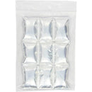 Reusable ice mat featuring six filled compartments, packaged in a clear plastic bag for efficient cooling.