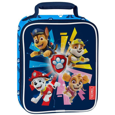 Thermos Standard Lunch Box featuring Paw Patrol characters Chase, Marshall, Rubble, and Skye on a colorful background.