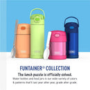 Thermos FUNtainer 12 oz stainless steel water bottles in various colors, featuring a Paw Patrol design and spoon.