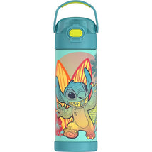 Thermos FUNtainer 16 oz water bottle featuring an illustrated Stitch character with bright colors and a durable design.