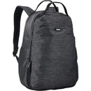 Black Thule changing backpack featuring a sleek design, zippered compartments, and adjustable straps.